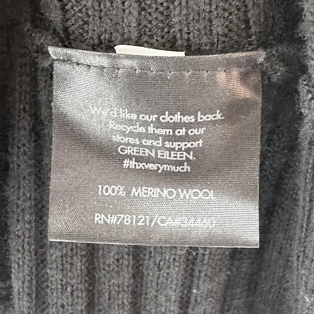EILEEN FISHER 100% Merino Wool Open Knit Open Front Cardigan • Large • black - Picture 7 of 9